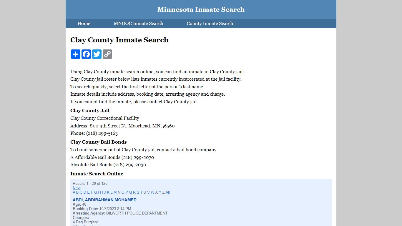 Clay County Inmate Search